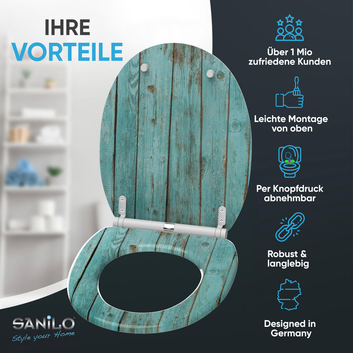 WC-SITZ mit Absenkautomatik & Top Fix Lumber - Türkis, Holzwerkstoff (37.7/5.5/48cm) - Sanilo