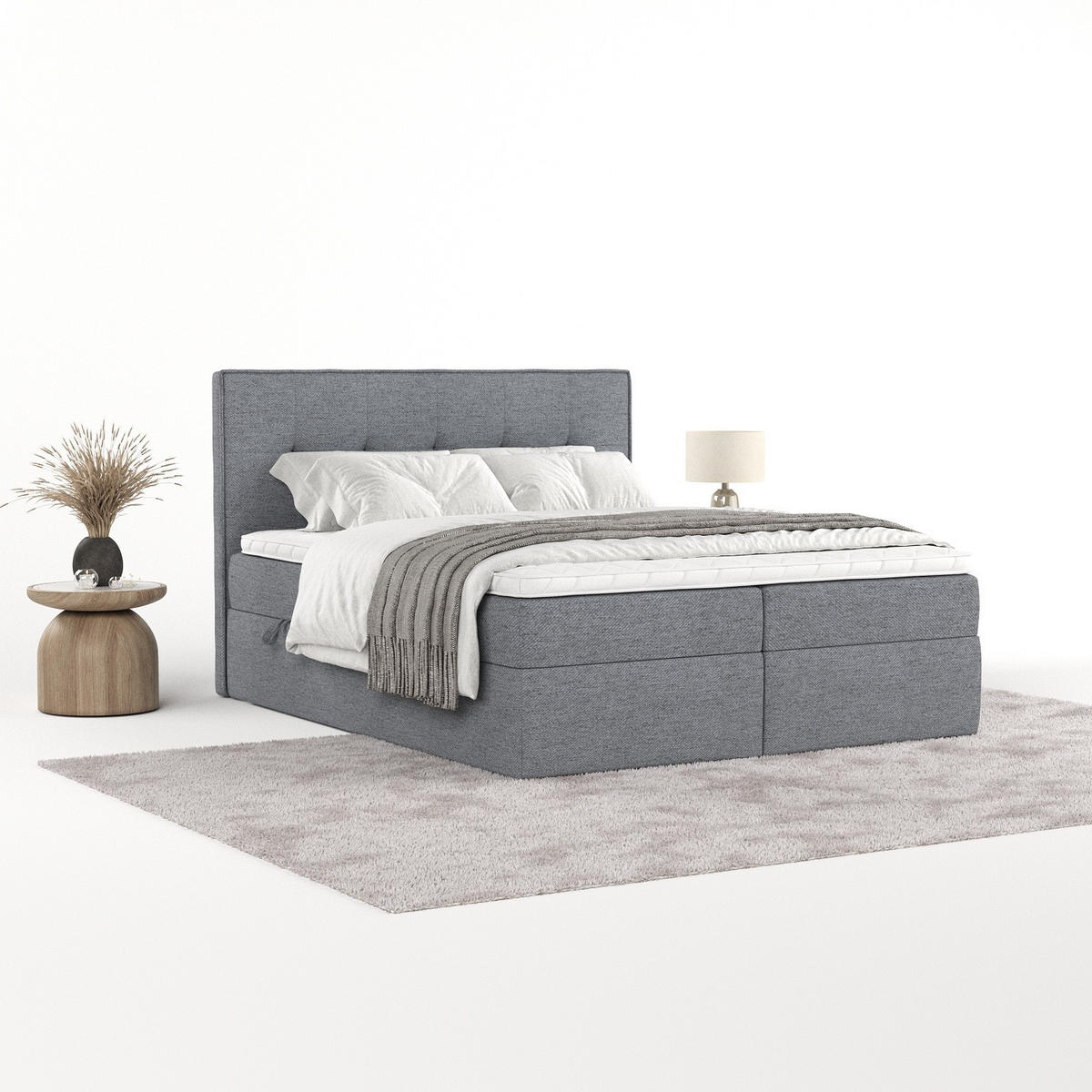 BOXBETT Mireo 200/200 cm Grau im Neve Stoff - Schwarz/Grau, Holz/Holzwerkstoff (200/200cm) - AltaBeds