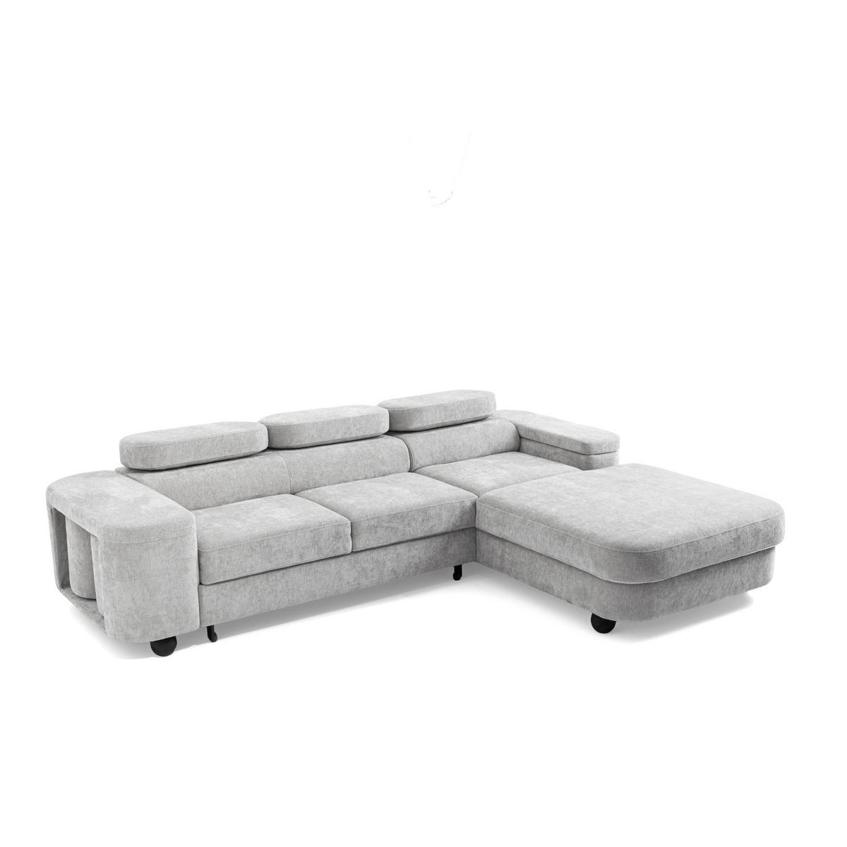 ECKSOFA LOVE L Rechts mit Schlaffunktion 124x210 Chenille Hellgrau - Hellgrau/Schwarz, Holz/Textil (205/284cm) - Muffo