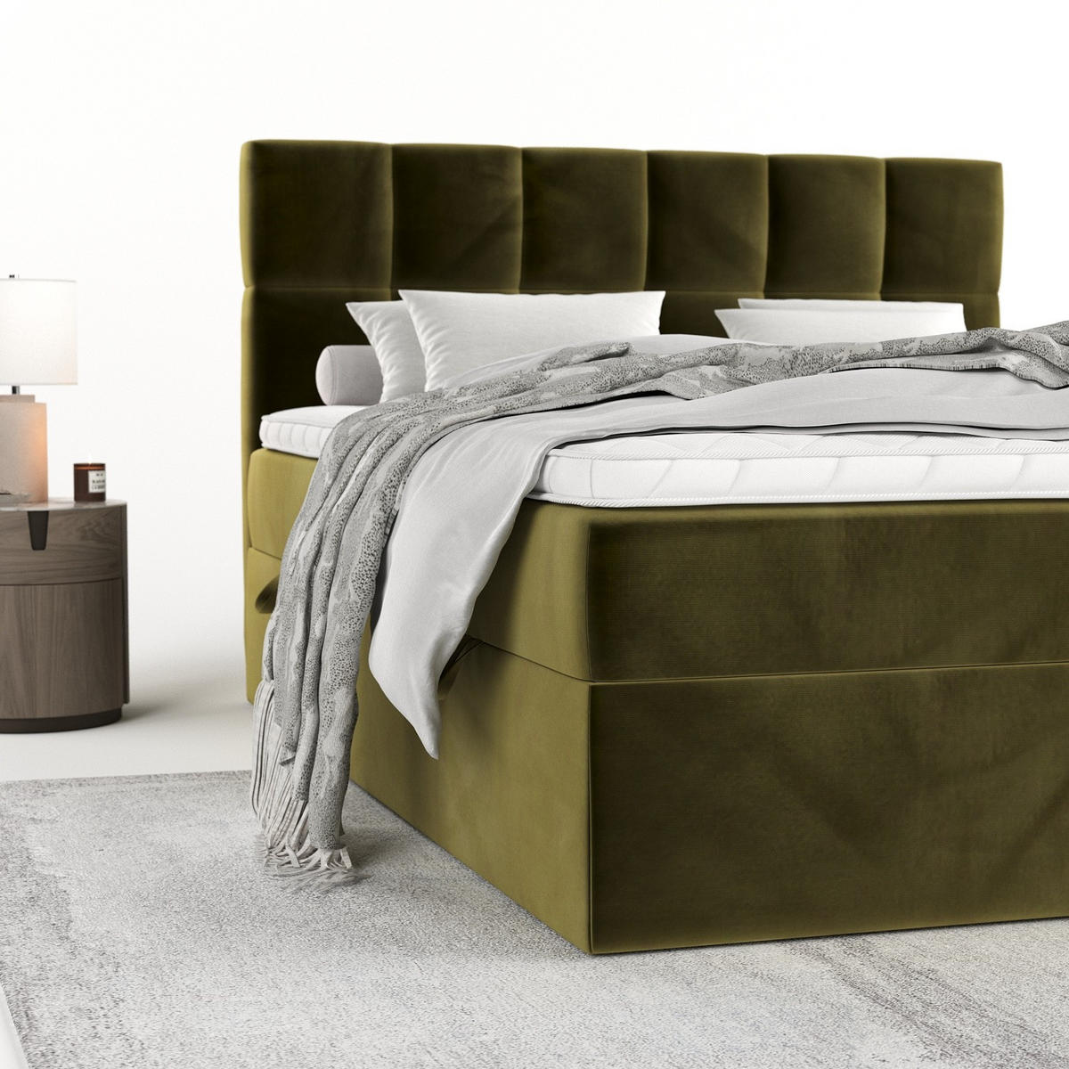 POSTEL BOXSPRING VARENO 180/200 Olivově zelená - černá/olivově zelená, kov/dřevo (180/200cm) - AltaBeds