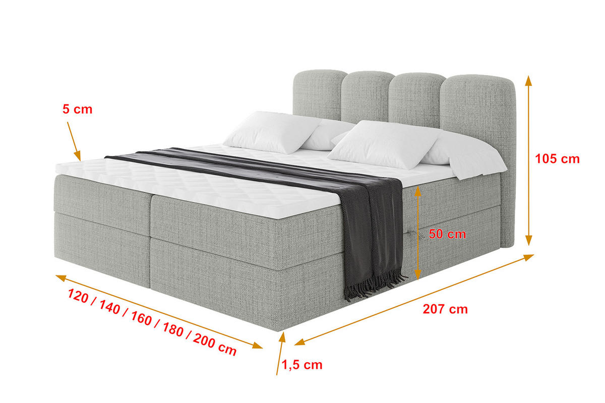 BOXBETT mit Matratze H4 - NINA - 160x200 cm - Hellgrau - Hellgrau, Holzwerkstoff (160/200cm) - ALTDECOR