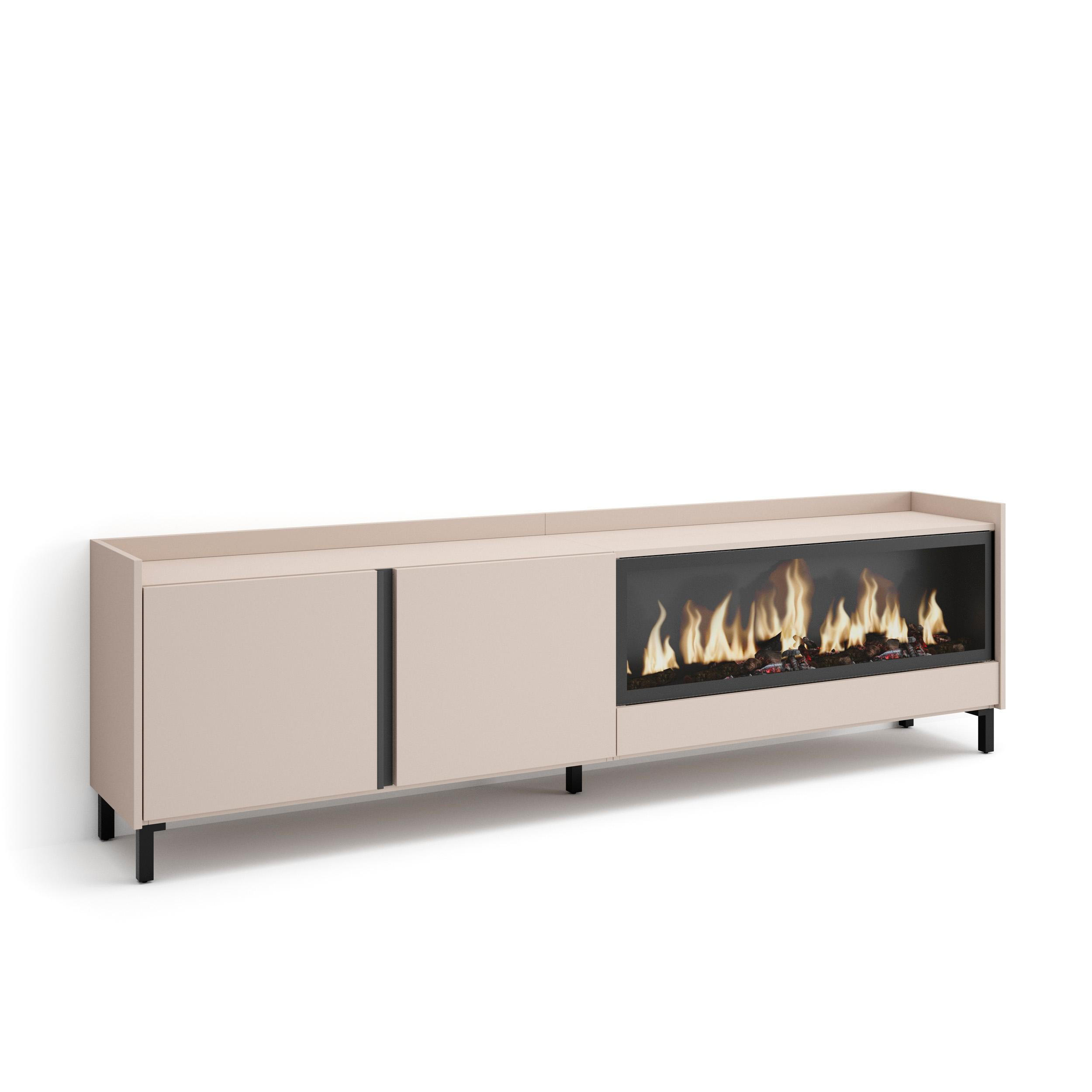 LOWBOARD, Beige, 212/35/61cm, Kamin mit Feuereffekt XXL - Beige, Holzwerkstoff (212/61/35cm) - Skraut Home