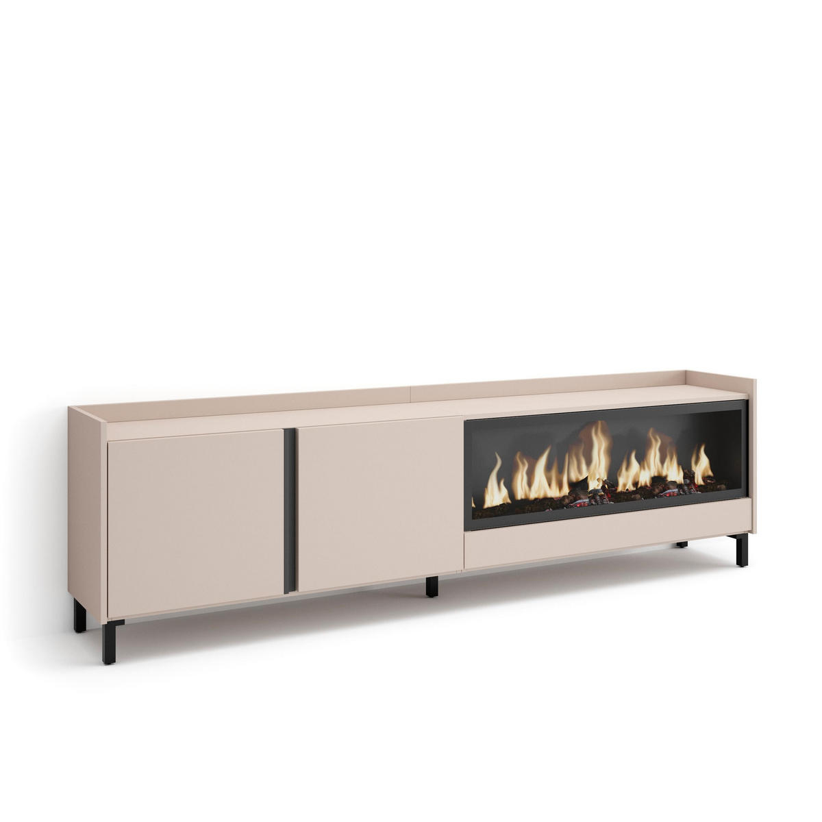 LOWBOARD, Beige, 212/35/61cm, Kamin mit Feuereffekt XXL - Beige, Holzwerkstoff (212/61/35cm) - Skraut Home