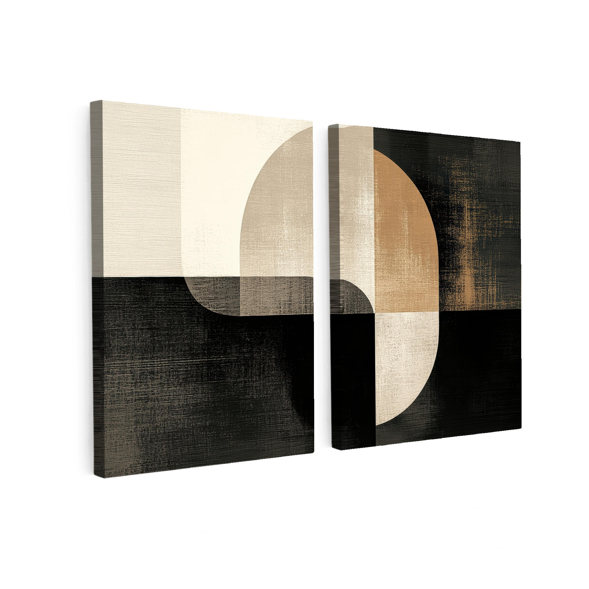 OBRAZ NA PLÁTNĚ 2dílná sada Tvary - abstraktní - zlaté 100x70 cm - černá, textil (100/70cm) - MuchoWow