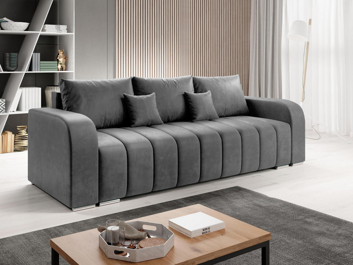 SCHLAFSOFA Pufetto - Silberfarben/Grau, Holz/Textil (244/86/90cm) - MIRJAN24