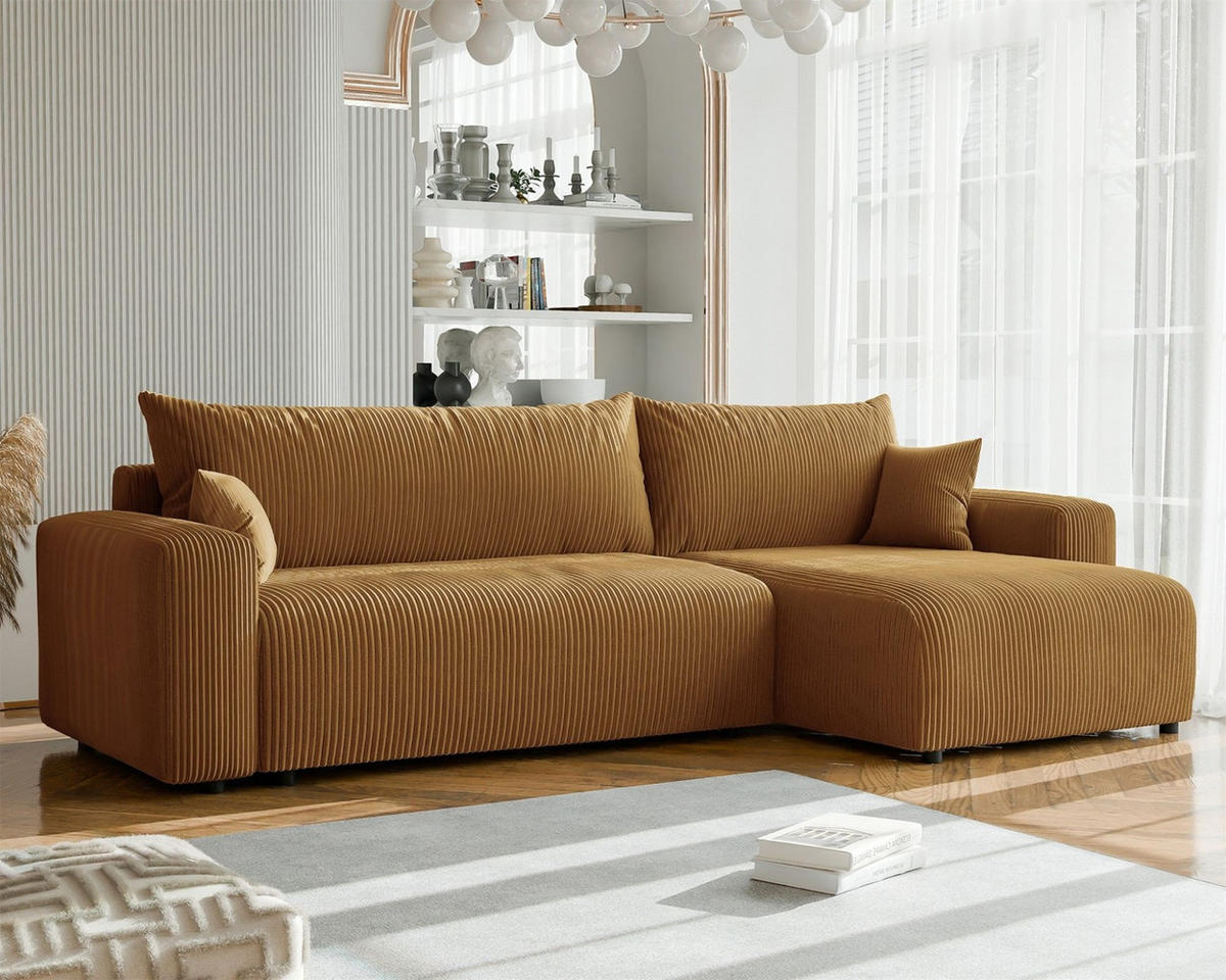 ECKSOFA Luna Max Mit Schlaffunktion - Gelb, Holzwerkstoff/Textil (145/278cm) - Fun Möbel
