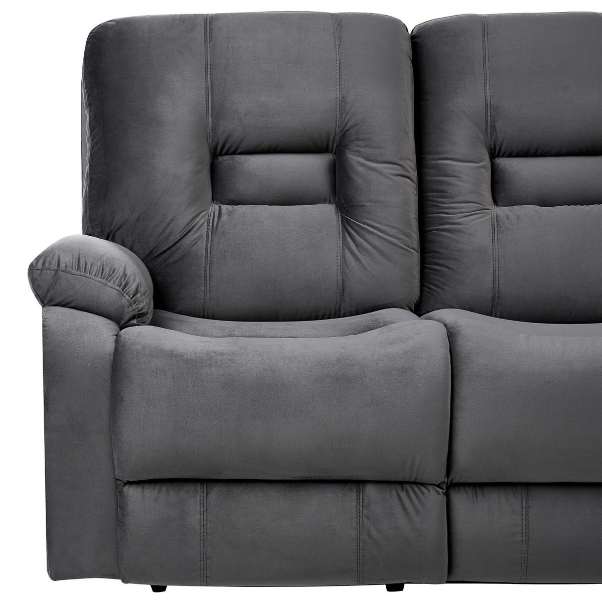 SOFA elektrisch verstellbar 3-Sitzer Samtstoff Dunkelgrau Bergen - Dunkelgrau/Grau, Textil (202/101/72cm) - Beliani