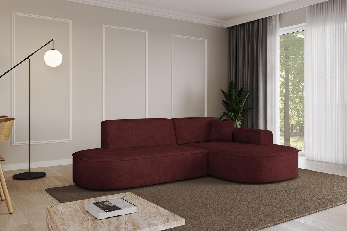 ECKSOFA Ottomane Rechts MARI-L1 - 243x171x79 cm Bordeaux Velours - Bordeaux/Schwarz, Holzwerkstoff/Kunststoff (171/243cm) - ALTDECOR
