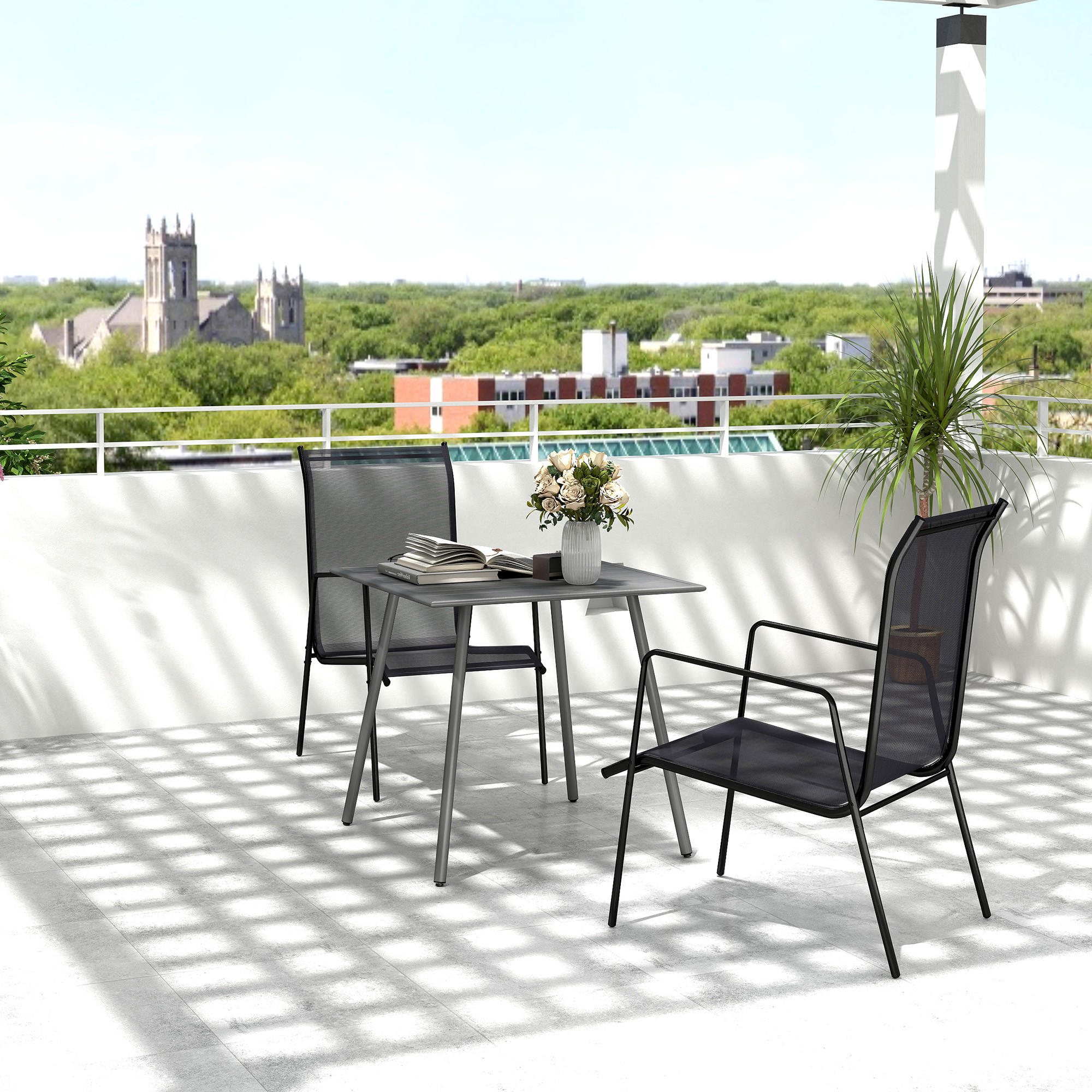 GARTENTISCH Stahl 80 x 80 x 74 cm - Grau, Metall (80/80/74cm) - Outsunny