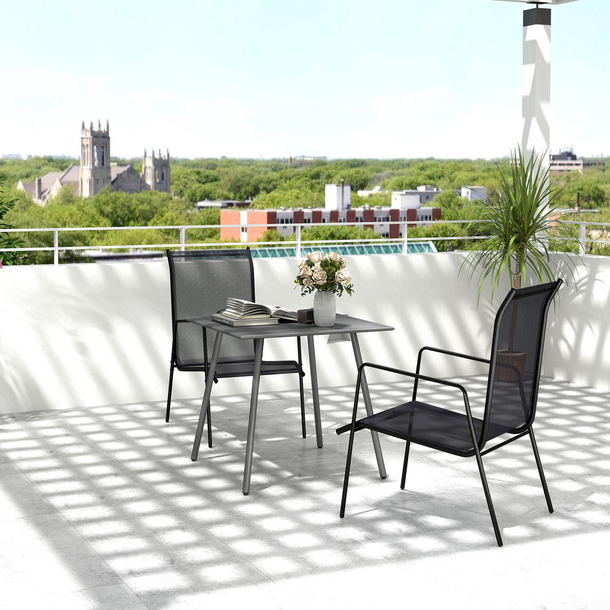 GARTENTISCH Stahl 80 x 80 x 74 cm - Grau, Metall (80/80/74cm) - Outsunny
