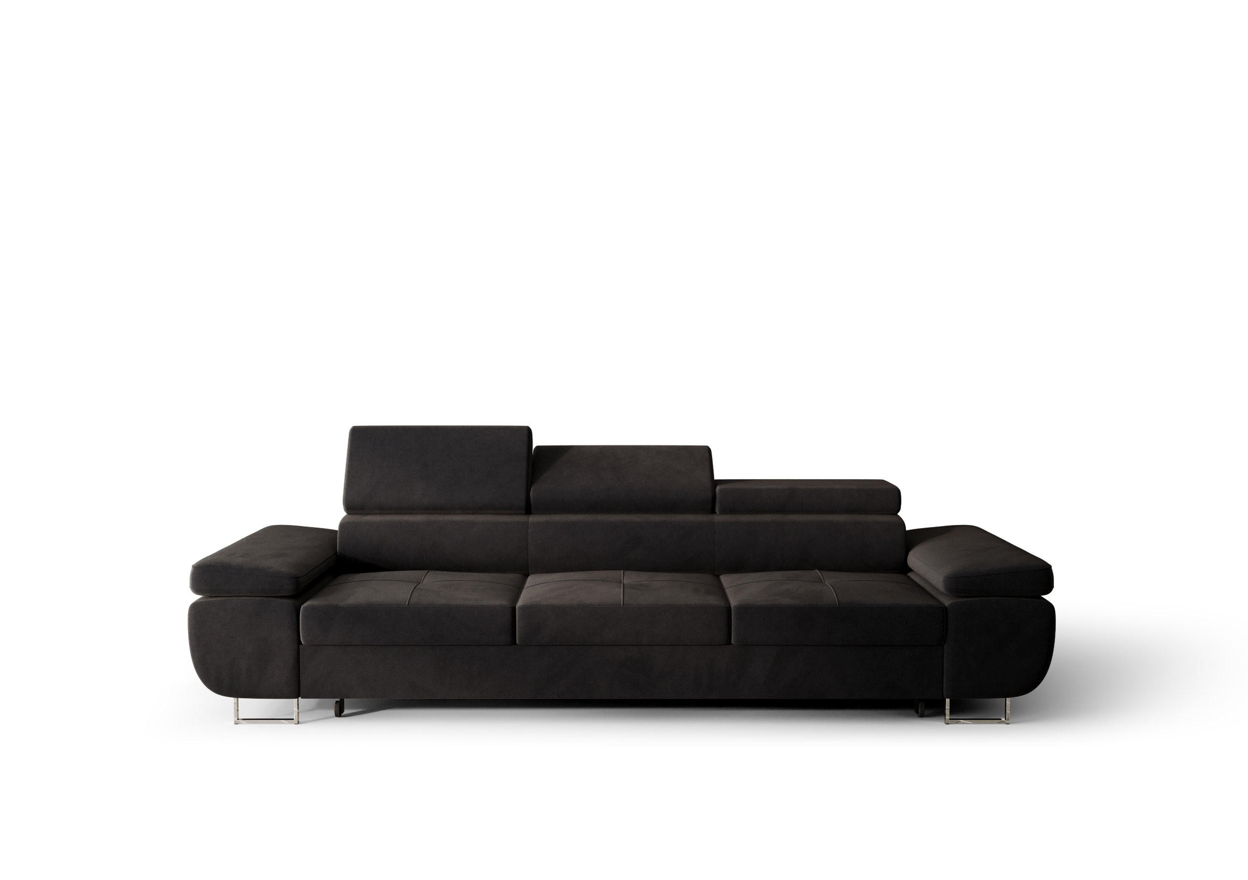 SCHLAFSOFA PRAGA 3, Sofa mit Schlaffunktion, Farbe: Dunkelgrau, Velourstoff - Dunkelgrau, Textil (276/90/100cm) - O-Sofa