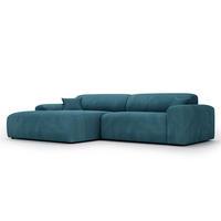 ECKSOFA mit Longchair - Cord - Türkis/Schwarz, Kunststoff/Textil (284/178cm) - home24