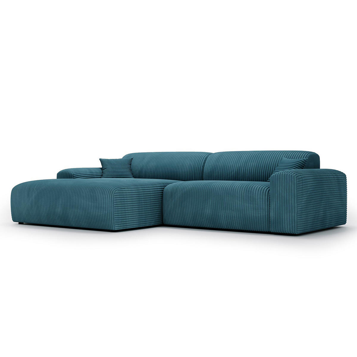 ECKSOFA mit Longchair - Cord - Türkis/Schwarz, Kunststoff/Textil (284/178cm) - home24