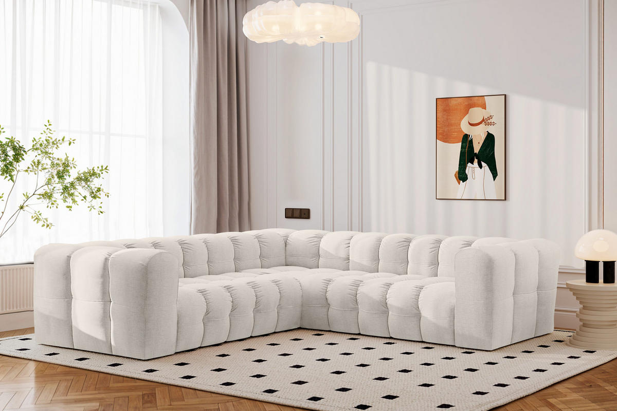 ECKSOFA Corner Mit Steppung BALOO, Chenille-Stoff Moly, Ecru - Ecru, Holz (270/270cm) - Kaiser Möbel