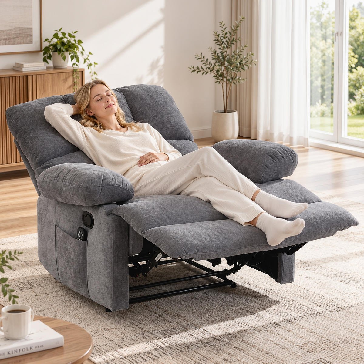RELAXSESSEL Polyetser Grau - Schwarz/Grau, Textil/Metall (90/107/120cm) - HOMCOM