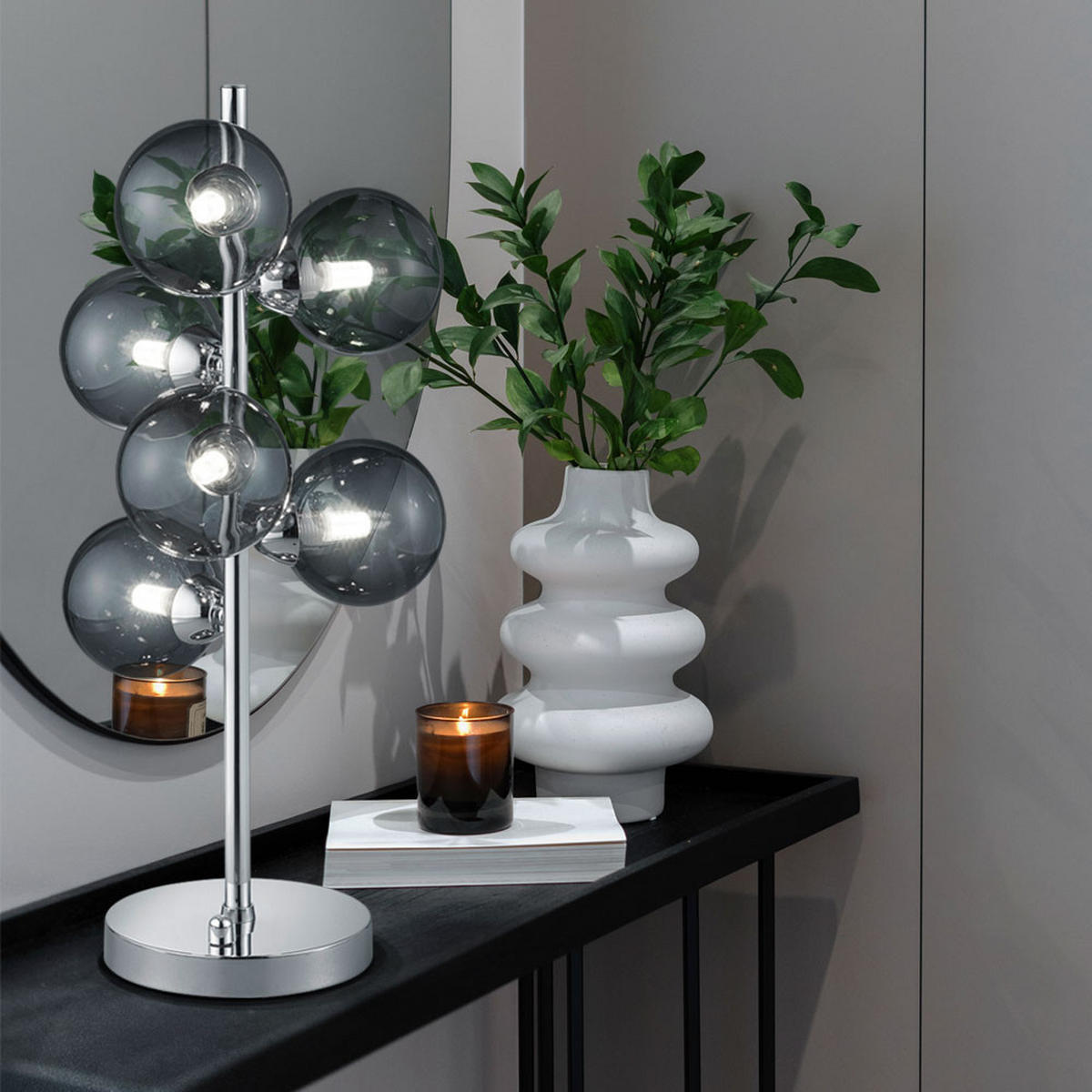 TISCHLEUCHTE Metall Glas Chrom rauch - Silberfarben, Glas (23/23/52cm)