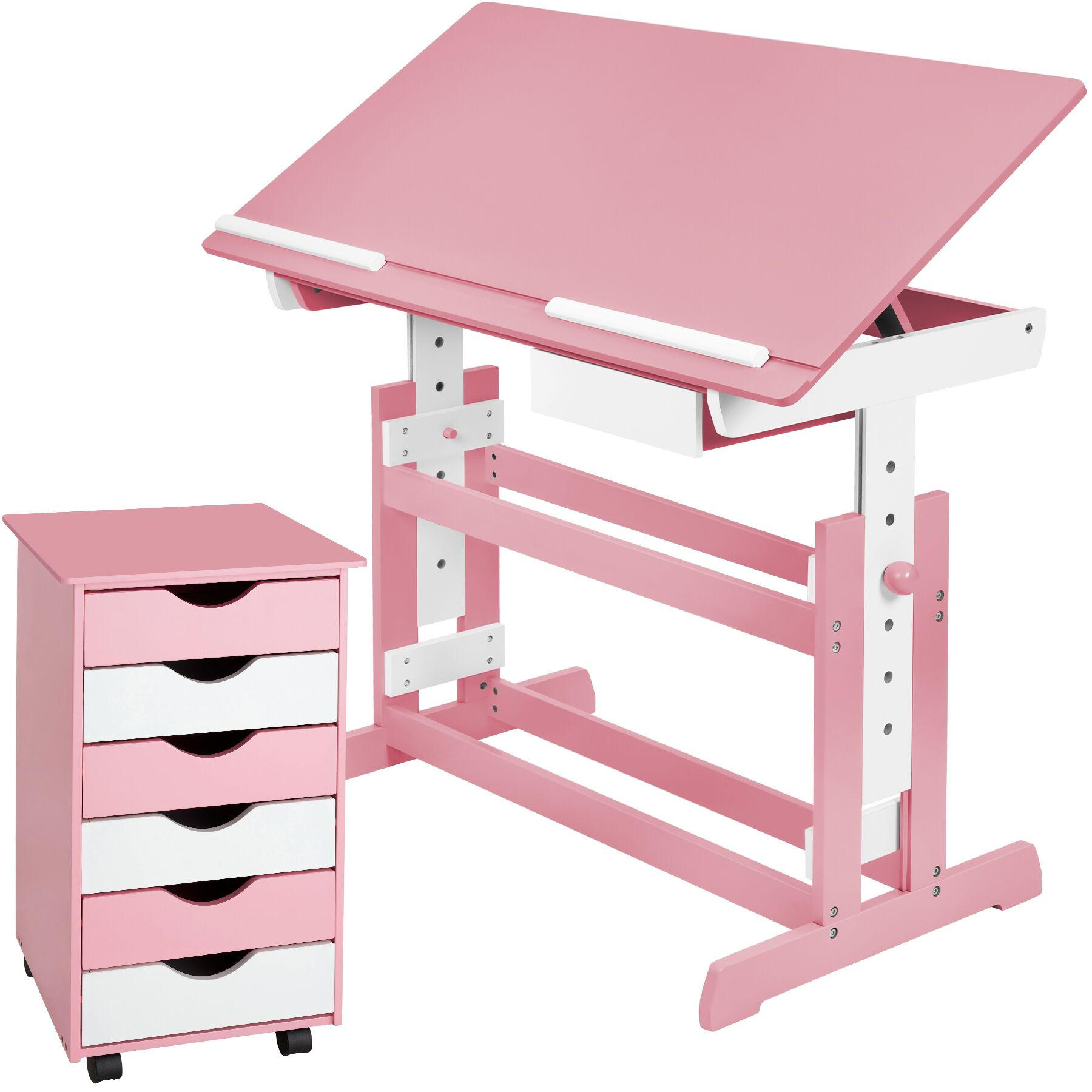 tectake Höhenverstellbarer-Schreibtisch Rosa 55x94x109 cm