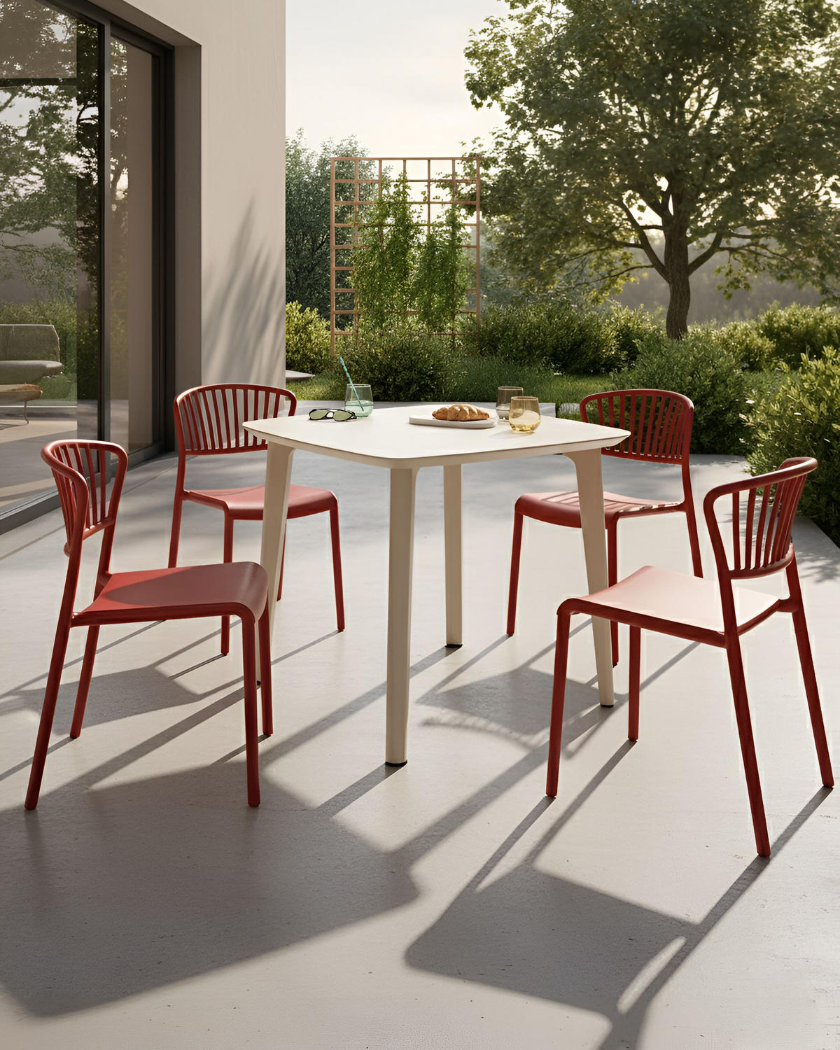 GARTENSTUHL 4er-Set Rot Gela - Rot, Kunststoff (45/78/50cm) - Beliani