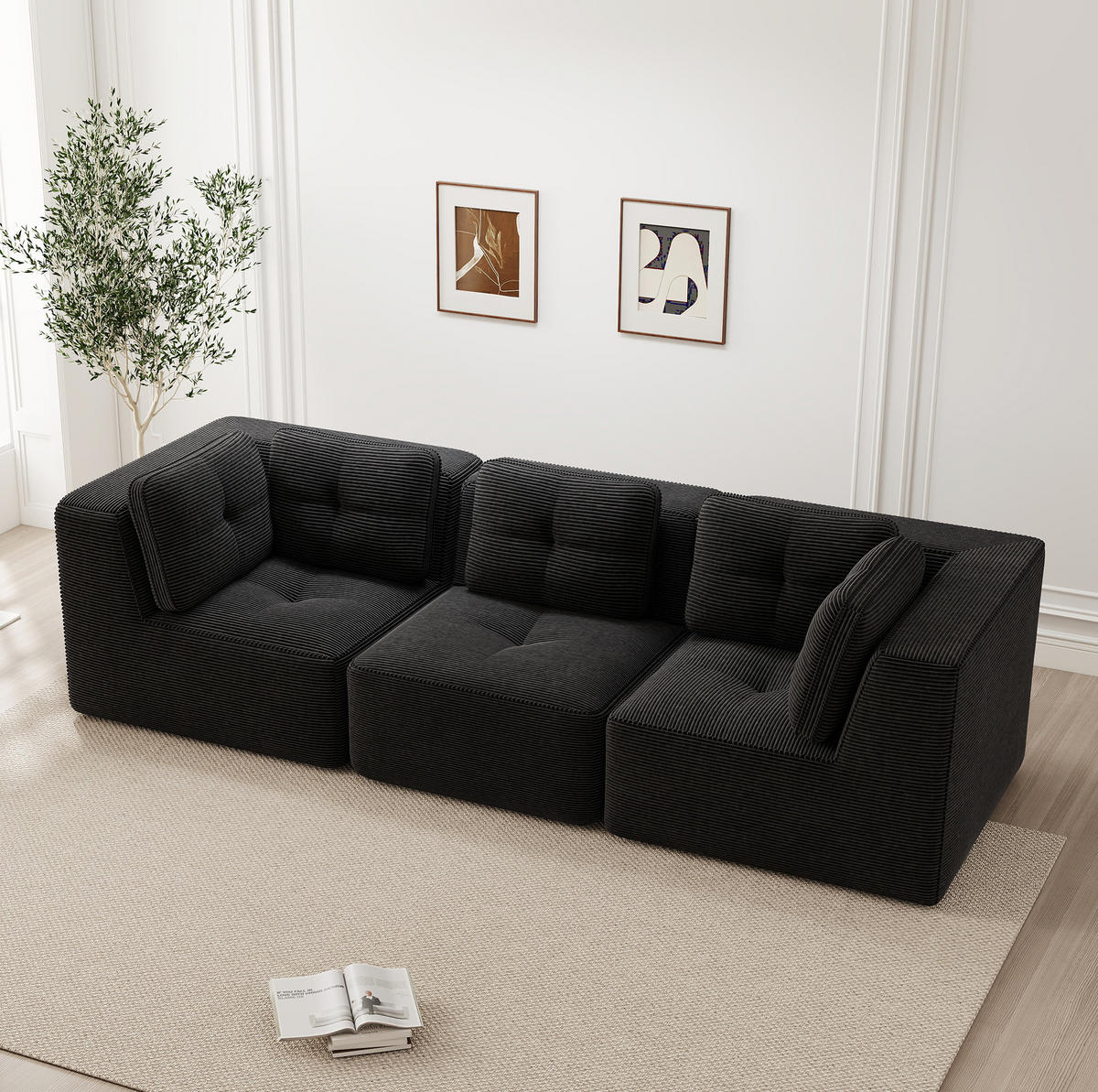 ECKSOFA 297/104/69 cm schwarz aus Cord mit modularem Design und ohne Montage - Schwarz, Textil (104/297cm) - OKWISH