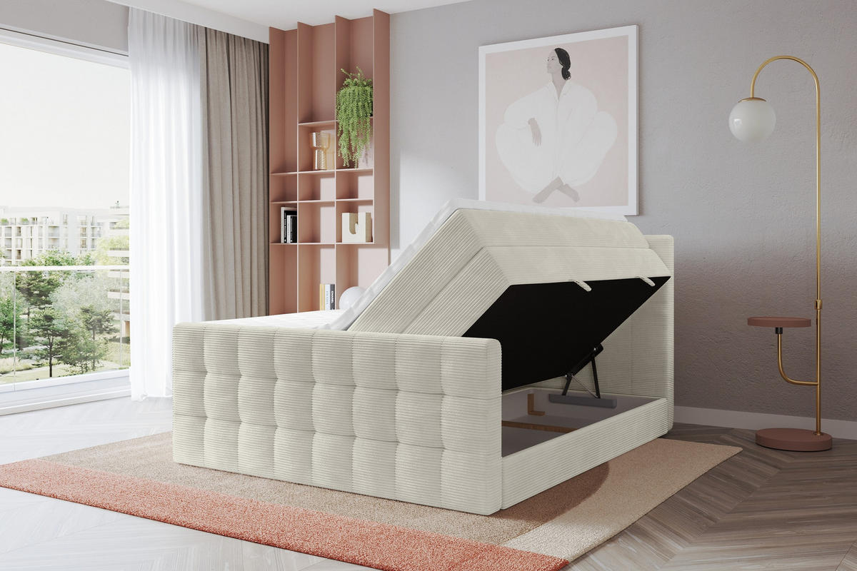 BOXSPRINGOVÁ POSTEL s matrací H3/H4 - IGAN-Z KING - 120x200 cm Krémová - krémová, kompozitní dřevo (123/200cm) - ALTDECOR