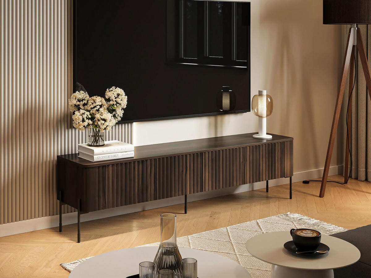 TV-LOWBOARD Vera 190 - Eichefarben/Schwarz, Holzwerkstoff/Metall (190/50/40cm) - MIRJAN24