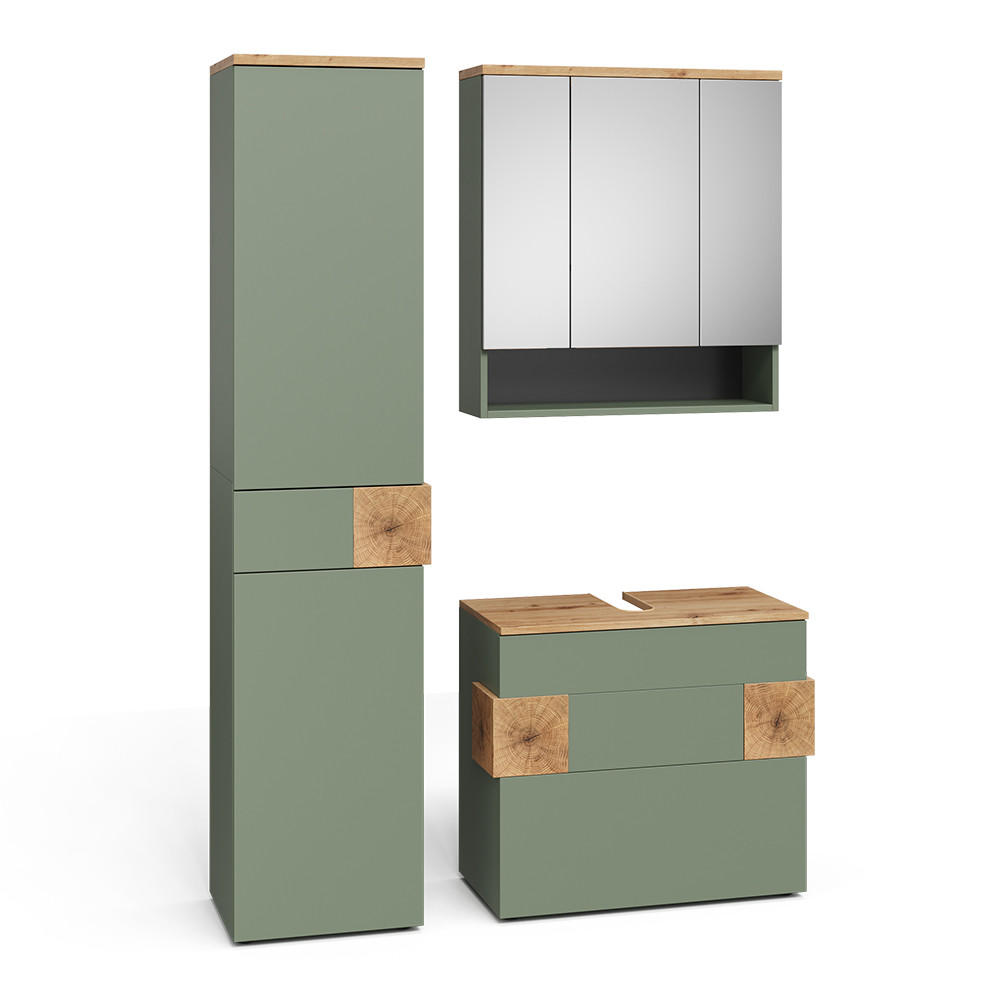 BADMÖBEL-SET Eden Grün/Artisan 3 Teile - Hellgrau/Grün, Holzwerkstoff (70/64.5/37cm) - Vicco