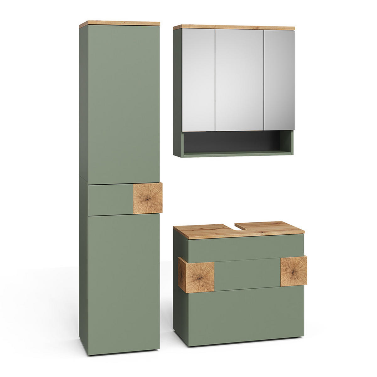 BADMÖBEL-SET Eden Grün/Artisan 3 Teile - Hellgrau/Grün, Holzwerkstoff (70/64.5/37cm) - Vicco