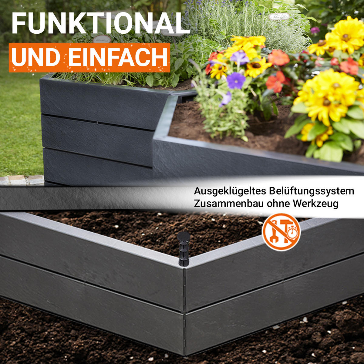 HOCHBEET Stony L 75 - Anthrazit, Kunststoff (110/75/56.8cm) - GARANTIA