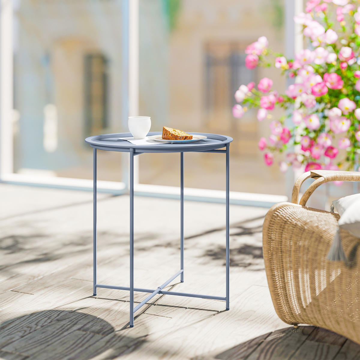 GARTENBEISTELLTISCH DE-14208 klappbar, abnehmbare Platte, Ø46x53 cm Blaugrau - Blau, Metall (46/46/50cm) - ComfortXL