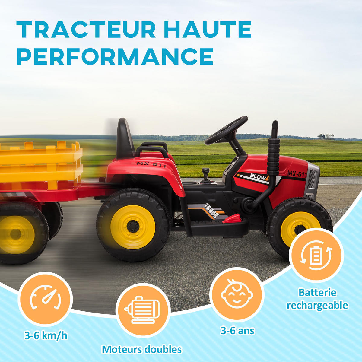 TRAKTOR DE-13104 abnehmbarer Anhänger - Rot, Kunststoff (136.5/50/52.5cm) - ComfortXL
