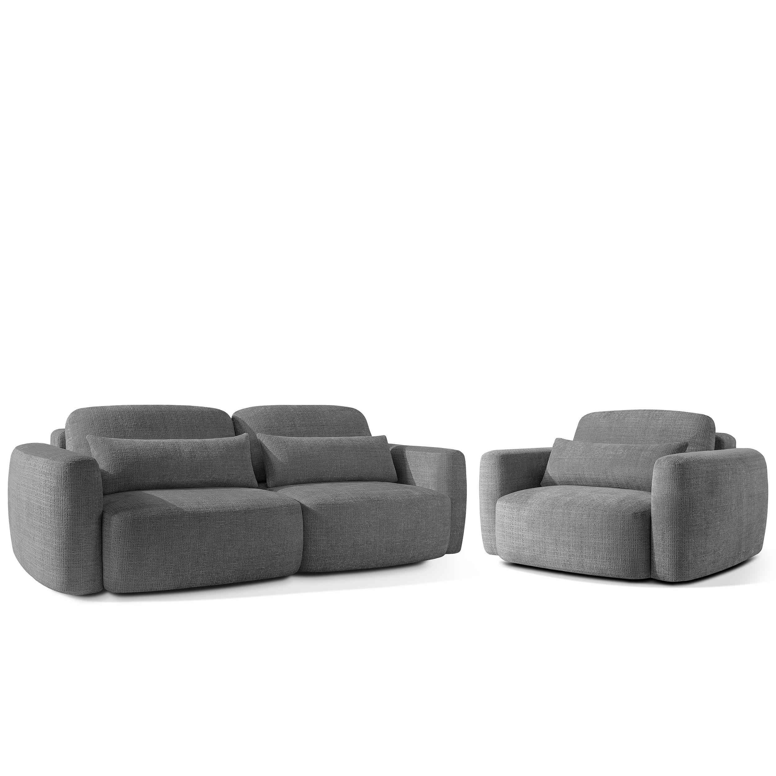 SITZGARNITUR ELOSA - Dunkelgrau, Holz/Textil (245/85/115cm) - KONSIMO®