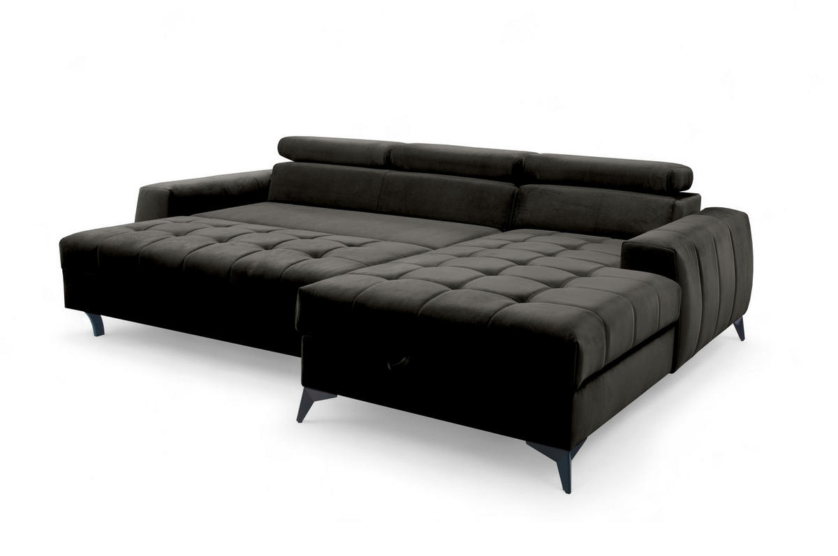 ECKSOFA L Form Arkucio Mini Schwarz 260/200/95 cm Rechts mit Schlaffunktion - Schwarz, Textil/Metall (260/200cm) - AX Living