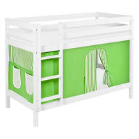 ETAGENBETT JELLE 90x200 cm grün beige gestreift - Hochbett - inkl. Vorhang und 2 Lattenrosten - Weiß, Holz - Lilokids