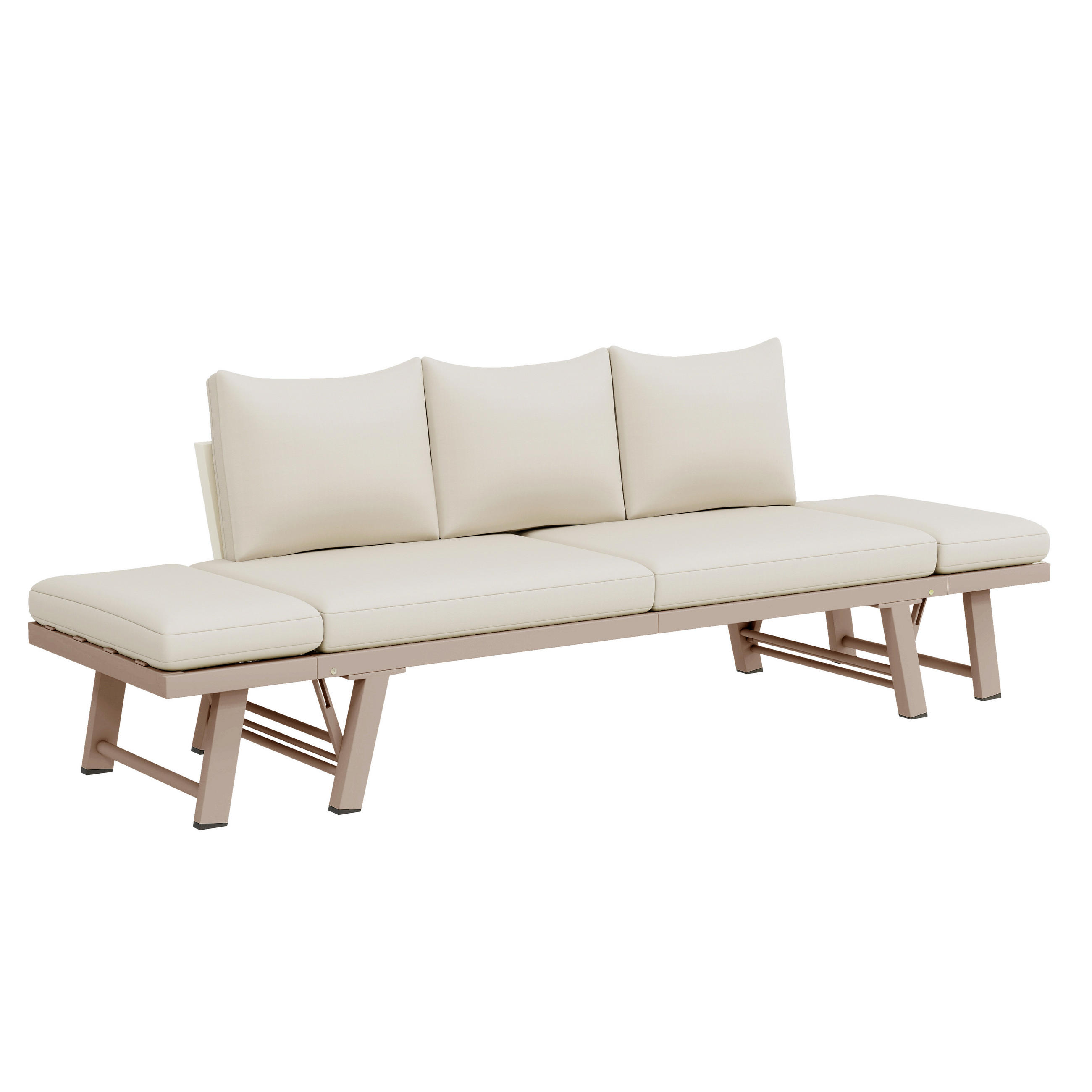 GARTENMÖBEL-SET, 3-Sitzer Outdoorsofa, Liegefunktion, Beige - Beige, Textil - FLIEKS