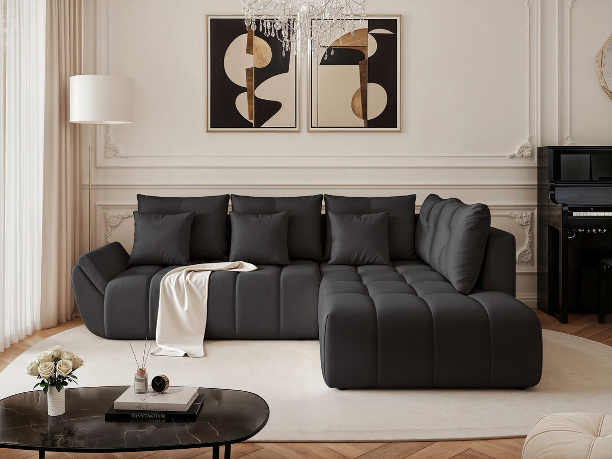 ECKSOFA DOLCE mit Schlaffunktion und Bettkasten Anthrazit - Anthrazit, Holzwerkstoff/Kunststoff (266/190cm) - Idohome