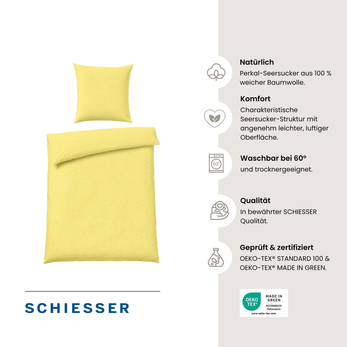 BETTWÄSCHESET Laura - Baumwoll Seersucker - 2-teilig - 135x200 cm - Hellgelb - Hellgelb, Textil (135/200cm) - SCHIESSER