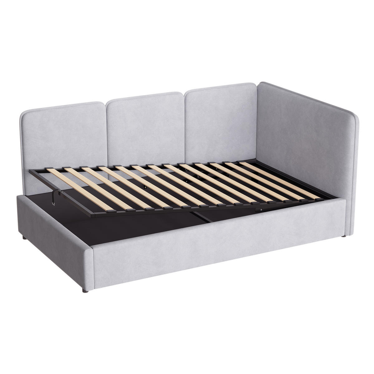 POLSTERBETT 90x200 Hydraulik Samt Grau - Grau, Textil (90/200cm) - FLIEKS