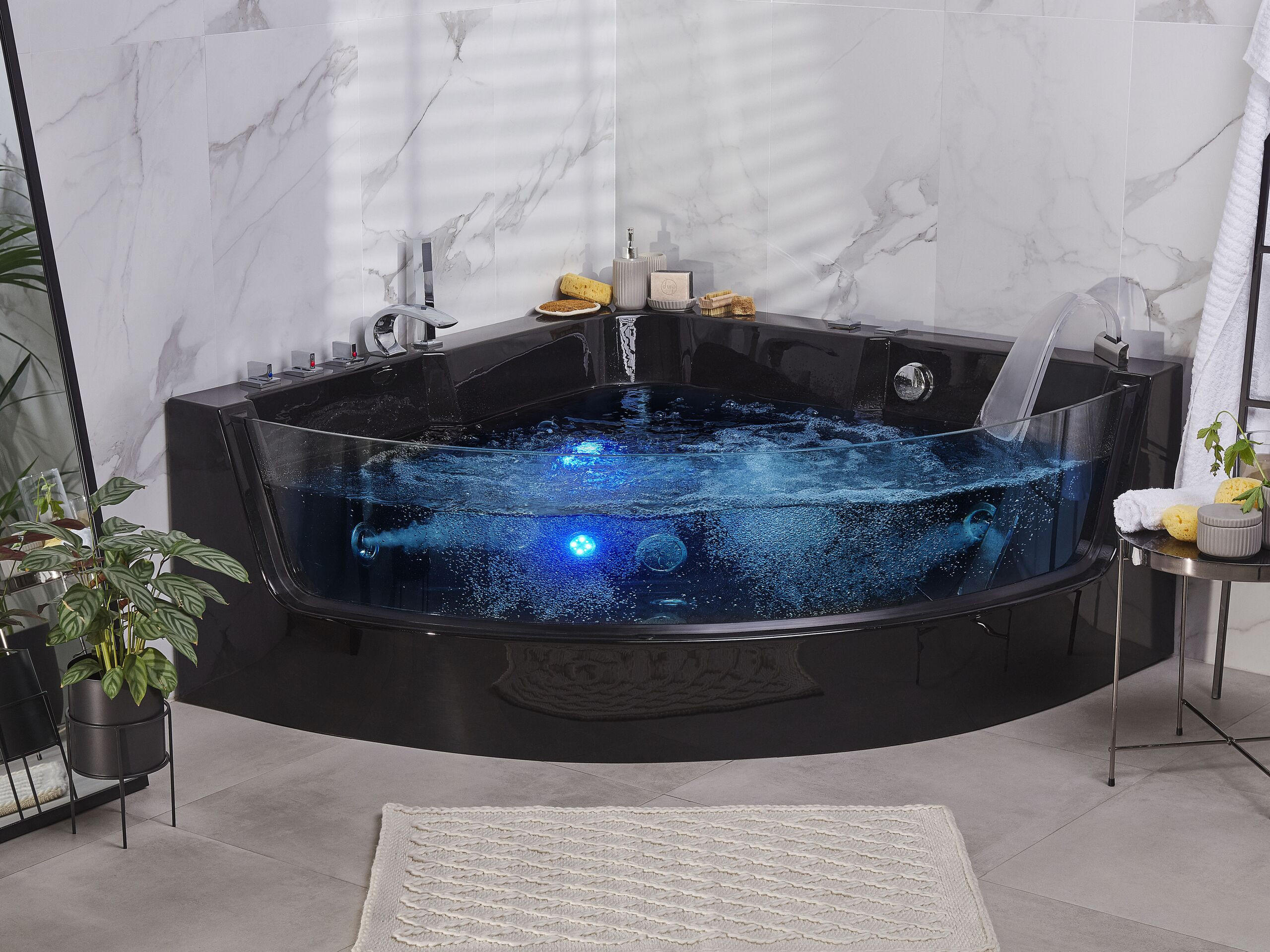 WHIRLPOOL-BADEWANNE mit LED 135x190x59 cm schwarz Marina - Schwarz, Kunststoff (135/59/190cm) - Beliani