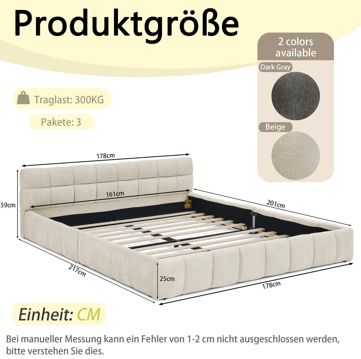 POLSTERBETT 160/200 cm mit quadratischer Steppung und stabilem Holz-Eisen-Rahmen, Beige - Beige, Kunststoff (160/200cm) - Redom