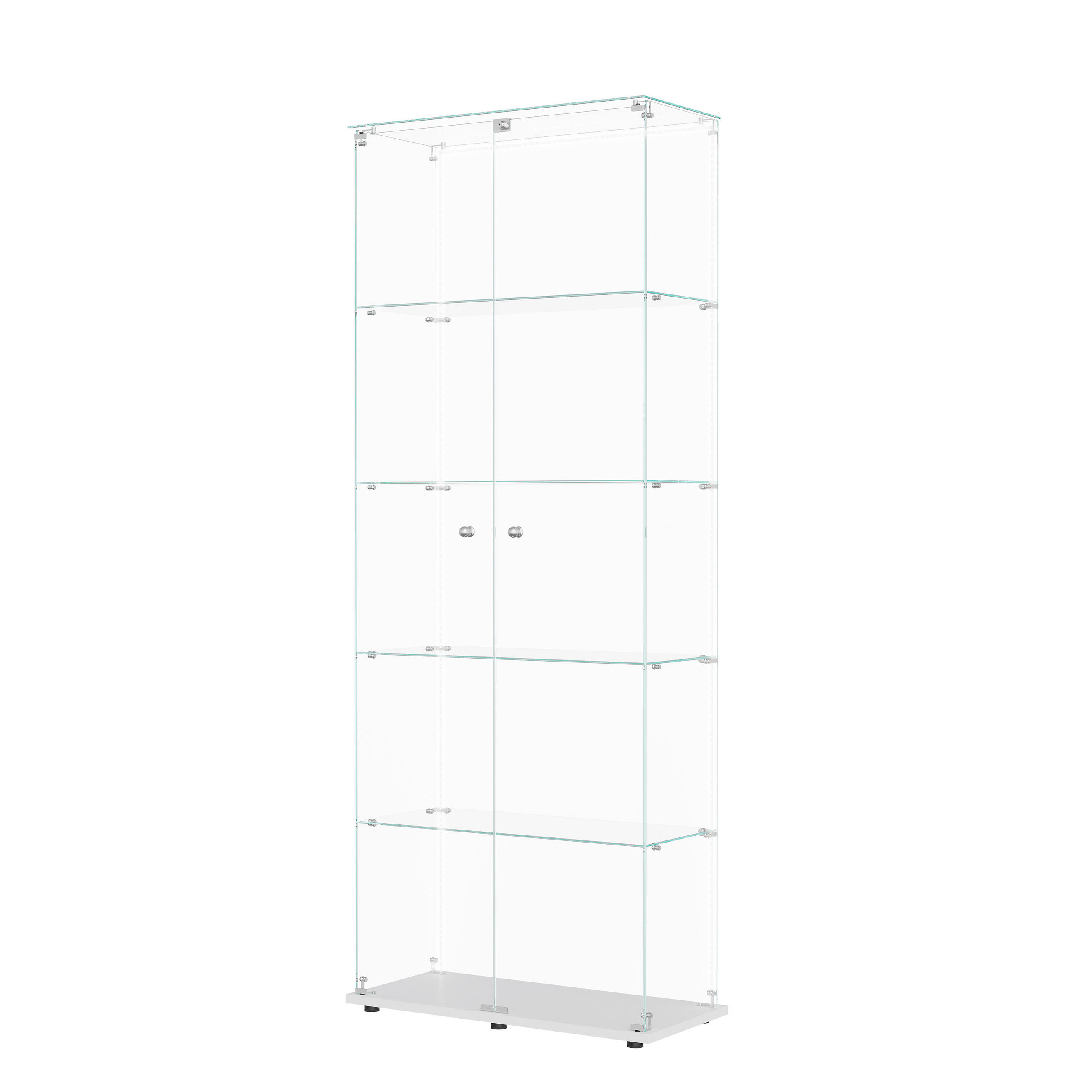 VITRINE 2 Türen, 5 Einlegeböden, LED Band, Glas, mobil, Stauraum optimal, weiß - Weiß, Glas (78.51/186.5/34.5cm) - EuroLiving