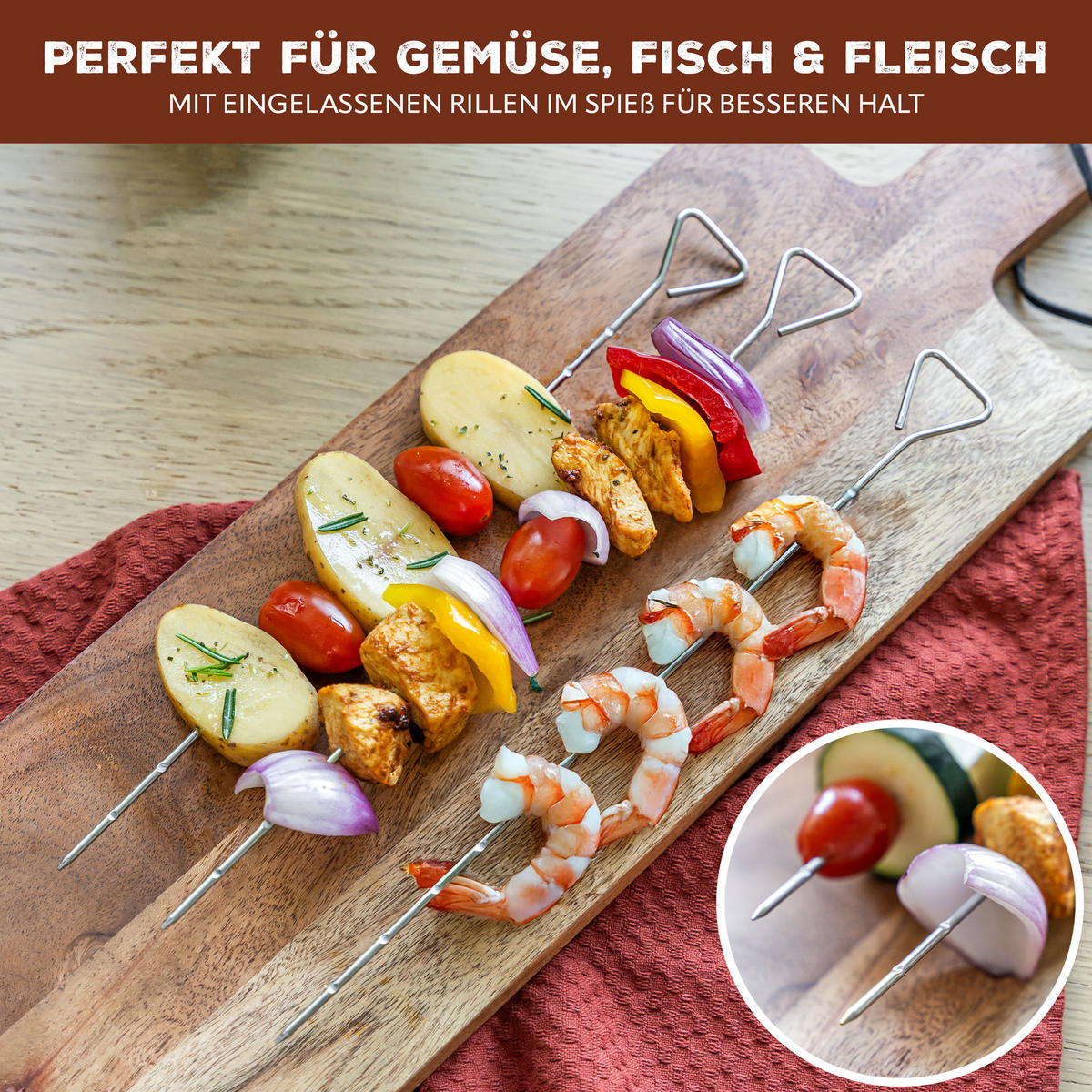 GRILLSPIESSE 12er-Set, silber, Edelstahl - Edelstahlfarben, Metall (29.5cm) - bremermann