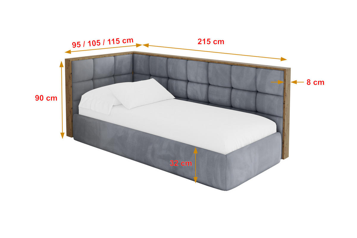 EINZELLBETT Jugendbett mit Bettkasten, Rechts - SOVY 100x200 Grau - Blaugrau, Holzwerkstoff/Textil (100/200cm) - ALTDECOR