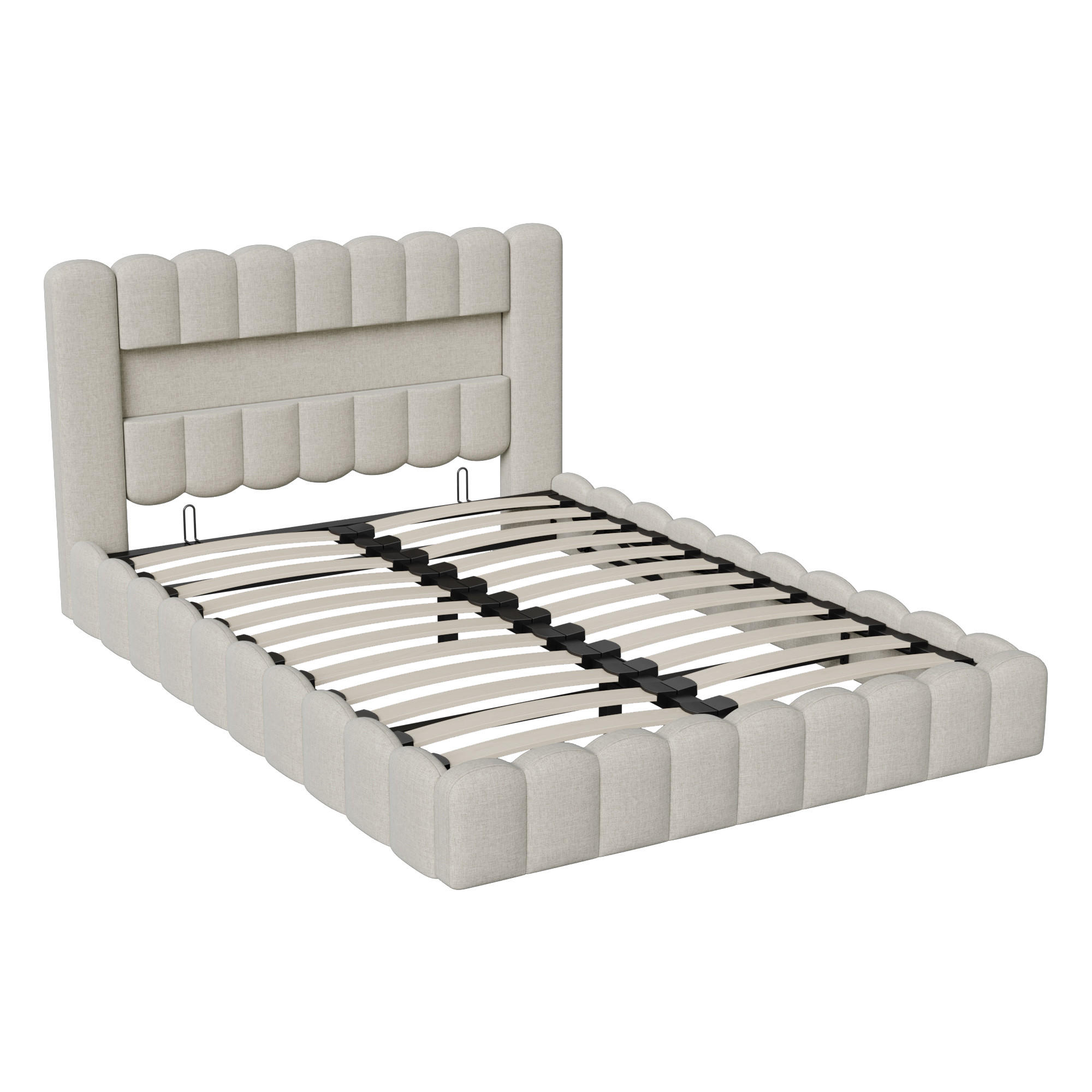 POLSTERBETT 180x200 cm, Beige, mit USB & LED - Beige, Textil/Metall (180/200cm)