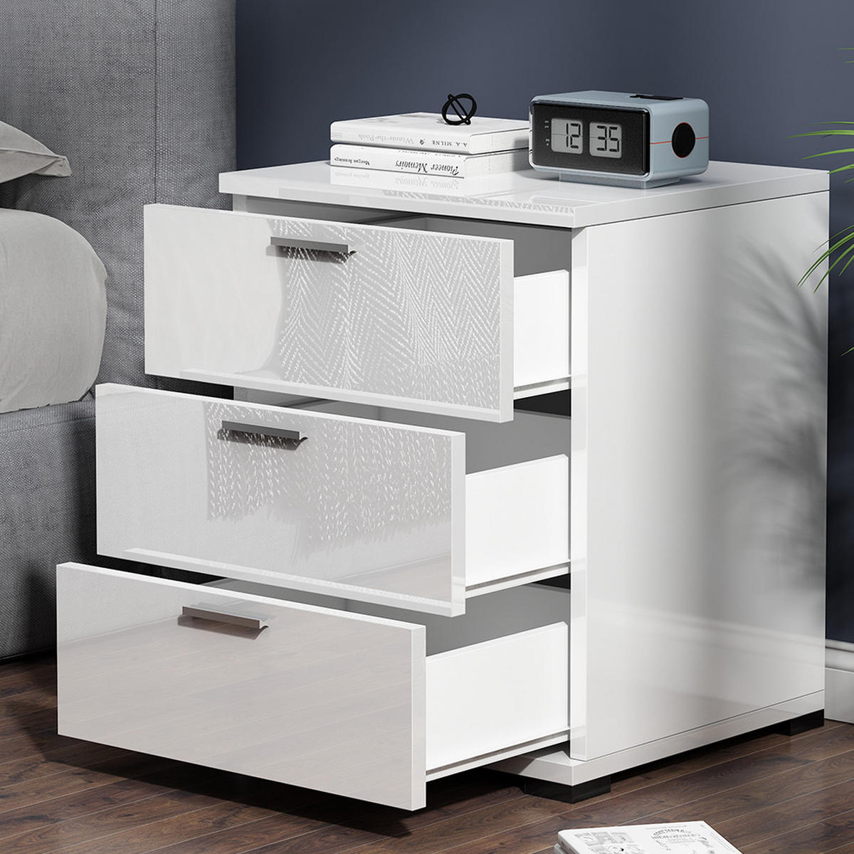 NACHTTISCH Marseille Weiß Hochglanz 46.2 x 60 cm - Weiß Hochglanz, Holzwerkstoff (46.2/60/42cm) - Vicco