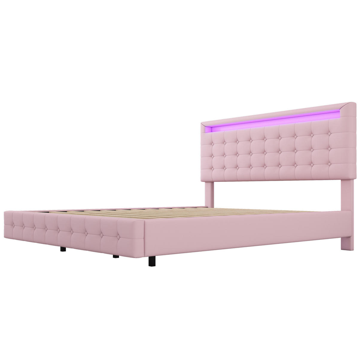 TAPECIRANI krevet 140/200 cm s LED osvjetljenjem i trostupanjski podesivim uzglavljem, Ružičasta - ružičasta, koža (140/200cm) - Redom