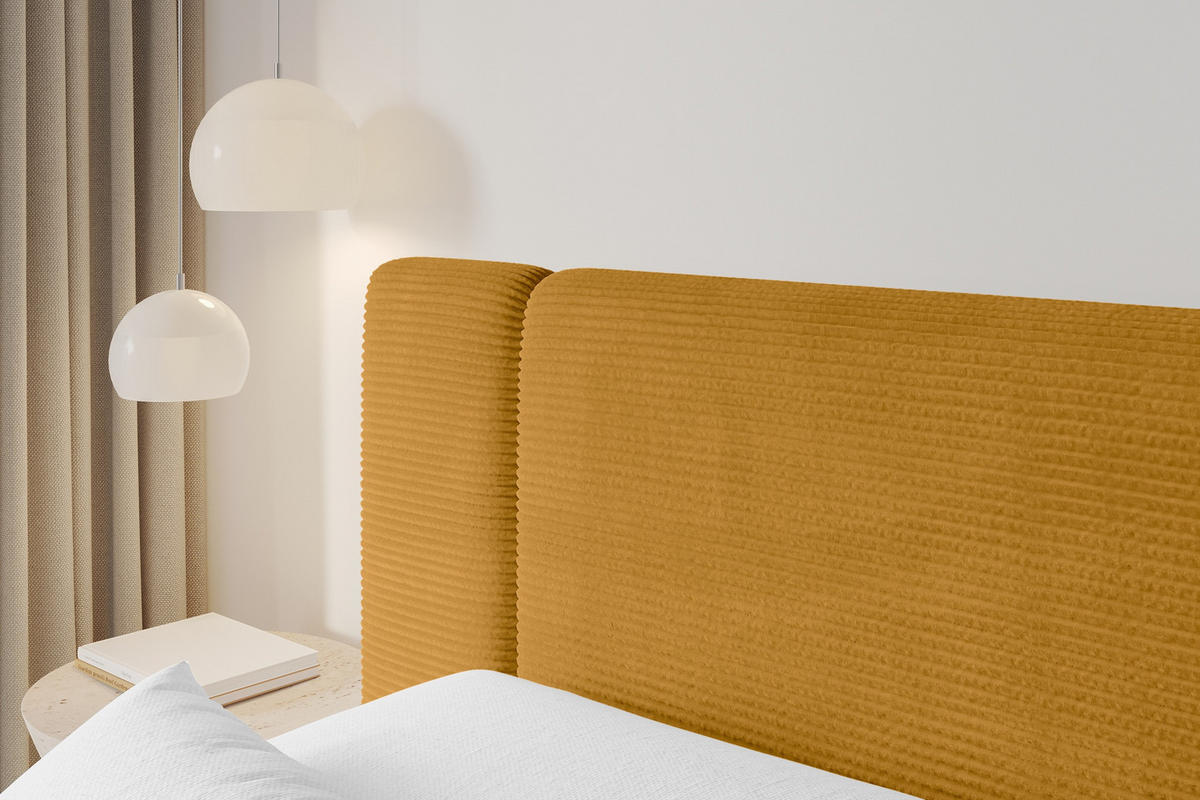 BOXBETT mit Matratze H4 - EVON - 140x200 cm Senfgelb - Dunkelgelb, Holzwerkstoff (140/200cm) - ALTDECOR
