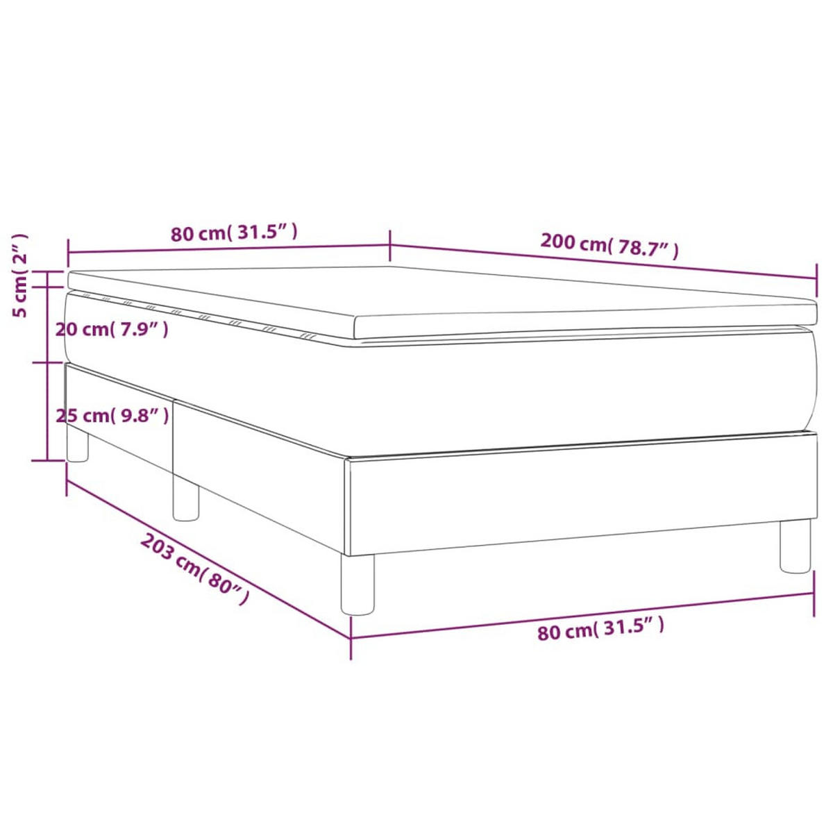 BOXBETT Mit Matratze Dunkelgrau 80/200 Cm Stoff - Weiß, Textil (80/200cm) - vidaXL