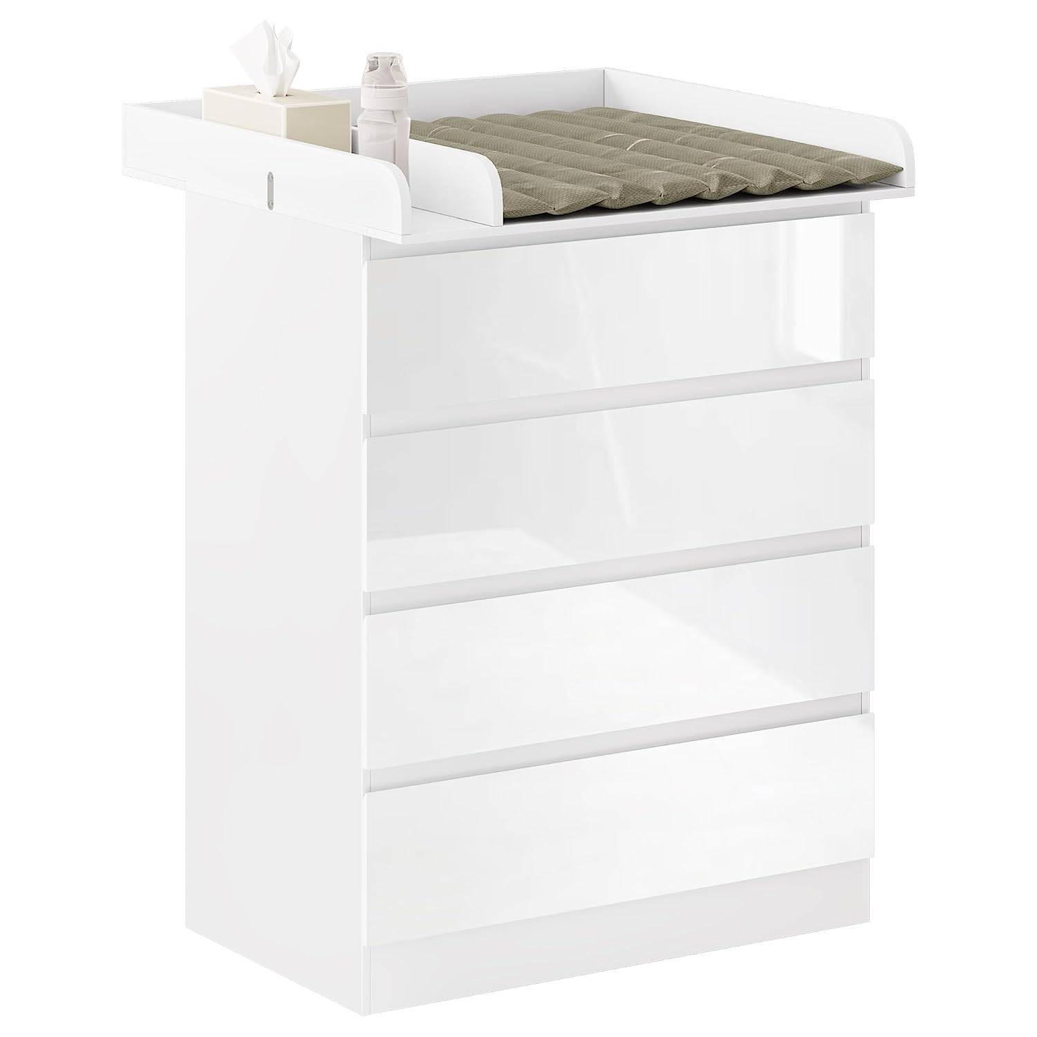 WICKELKOMMODE mit abnehmbarer Wickelsatz, mit 4 Schubladen - Weiß Hochglanz, Holzwerkstoff (80/100.5/47.8cm) - Woltu