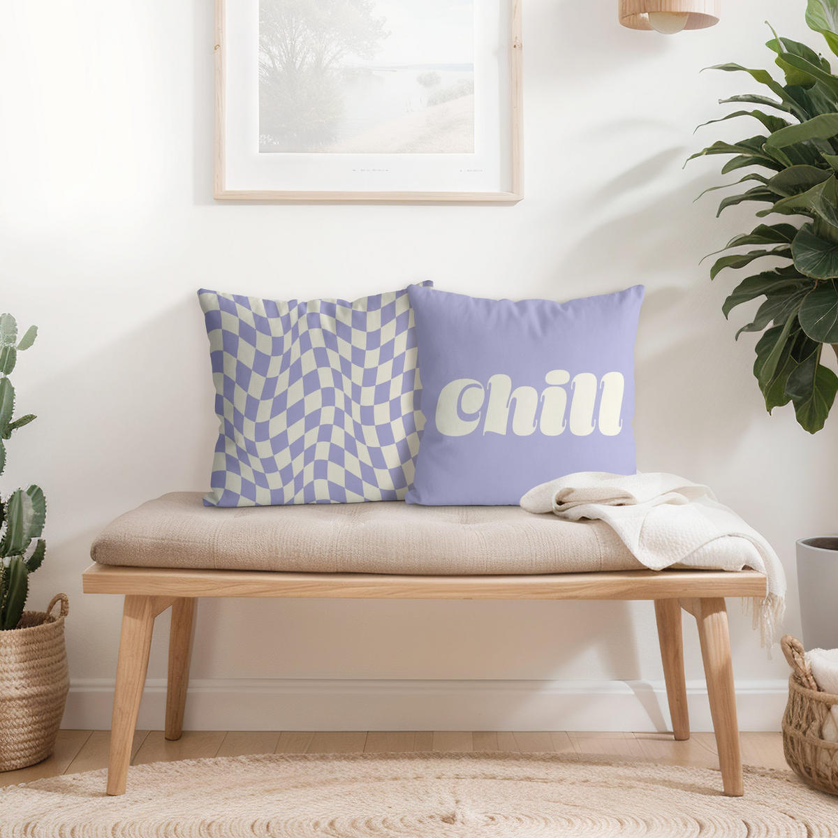 DEKOKISSEN 2er-Set Retro Duo II 40/40 cm - Violett, Textil (40/40cm) - Bilderwelten