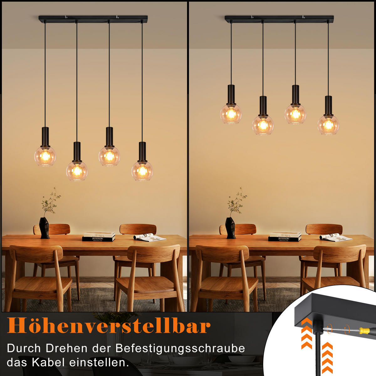 PENDELLEUCHTE Fenrik 55/13/145 cm - Schwarz, Glas/Metall (55/13/145cm) - ZMH